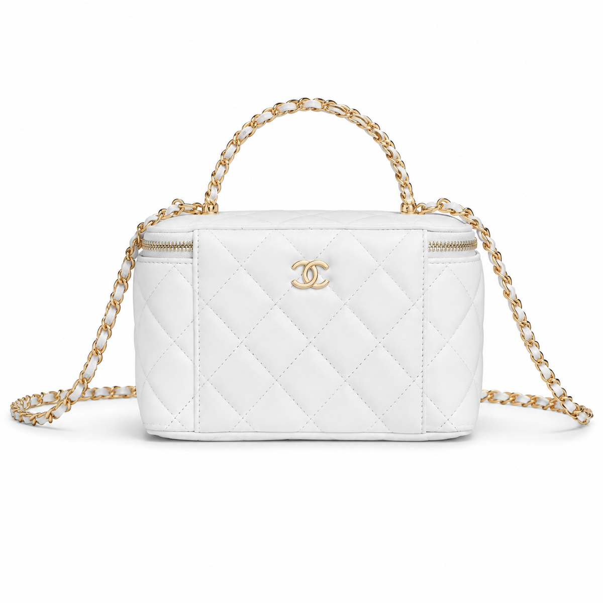 Chanel White Quilted Lambskin Vanity Box Bag | Gold CC Chain Handle