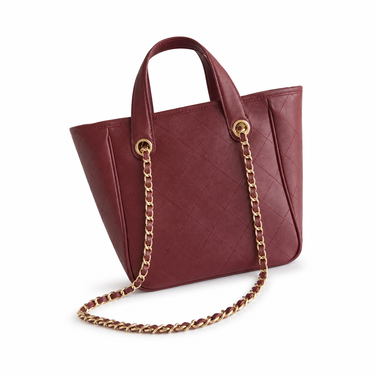 Chanel Small Shopping Tote Deep Burgundy Quilted Caviar Leather | Embossed CC Logo — 21cm