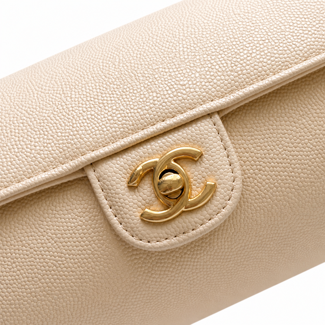 Chanel Beige Caviar Cylindrical Shoulder Bag | Twin Flat Strap — 20cm