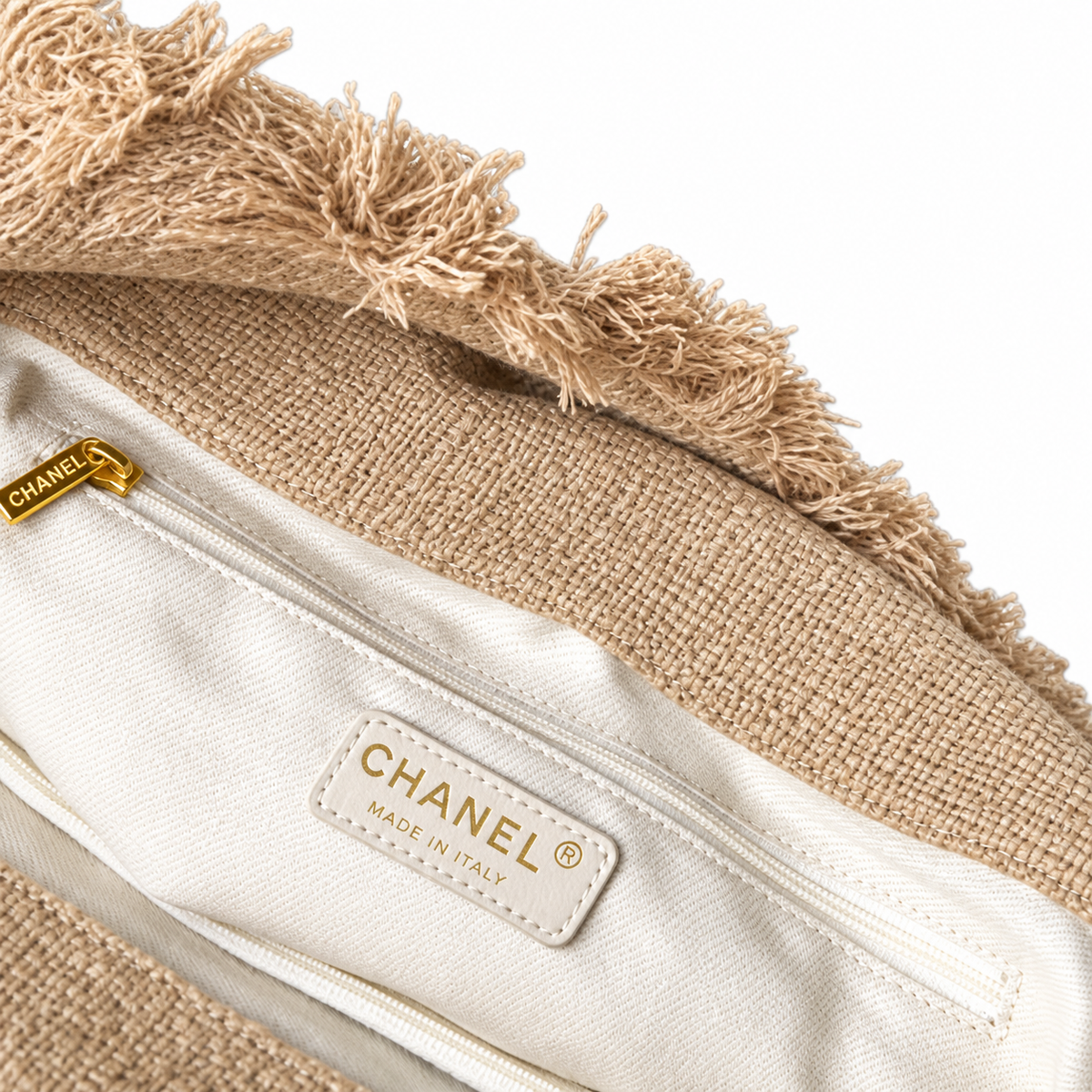 Chanel Large Quilted Raffia Fringe Tote Bag Natural Beige Gold 48cm
