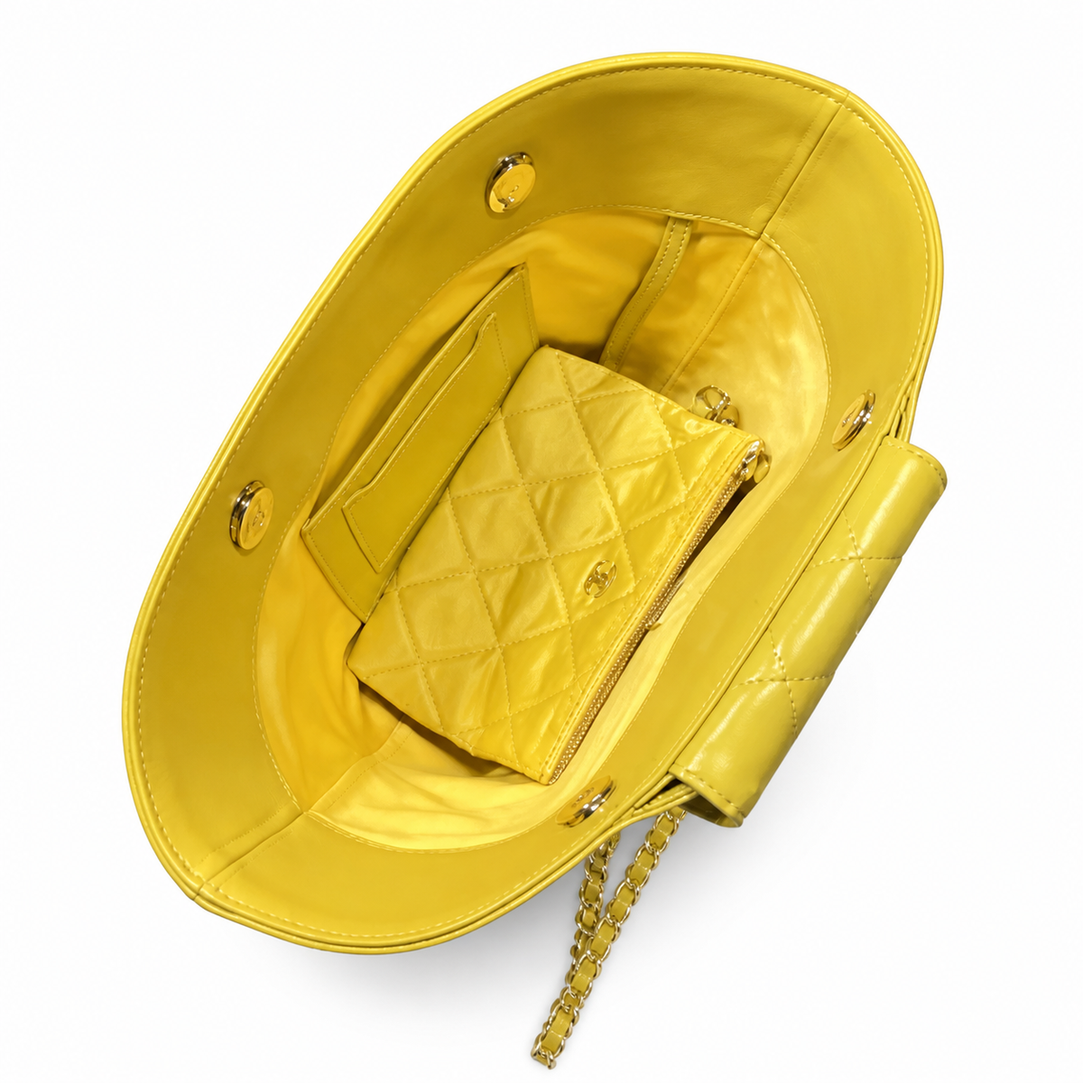 Chanel Raffia Basket Bag & Detachable Mini Flap Set Sunshine Yellow Lambskin | Gold CC — 41cm
