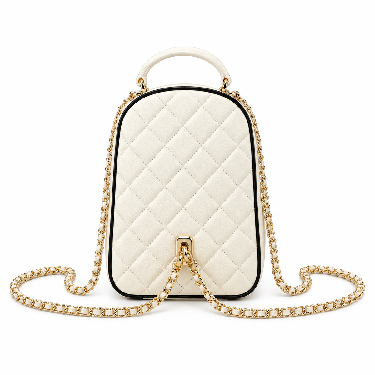 Chanel Quilted Lambskin Mini Backpack Ivory Black Border 18×13×9cm