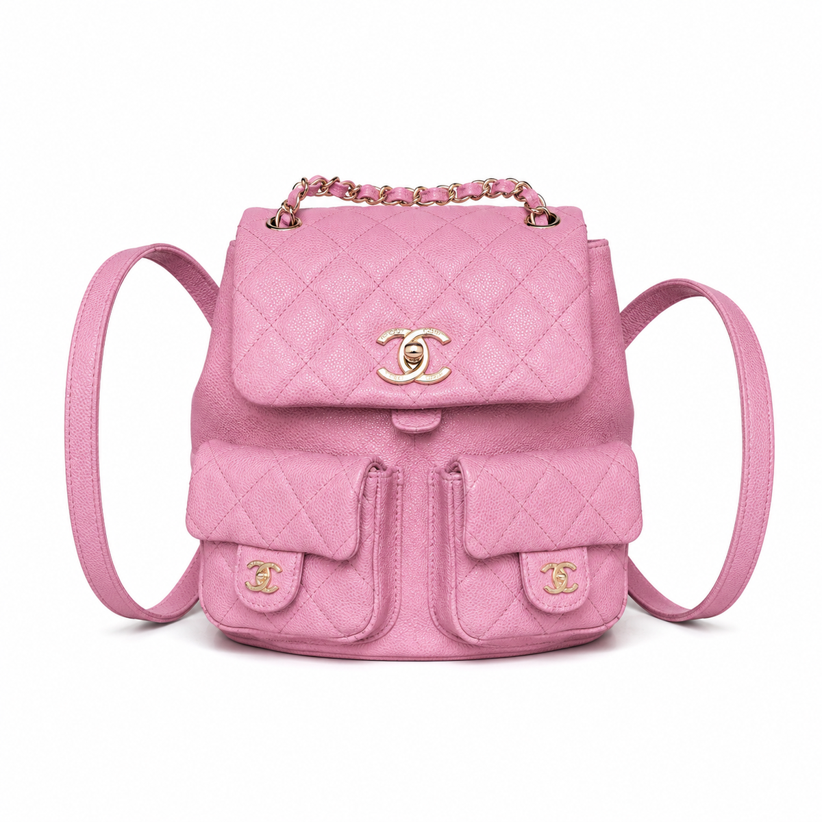 Chanel Duma Caviar Backpack | CC Turn-Lock Silver Chain Orchid Pink — 20.5x20cm