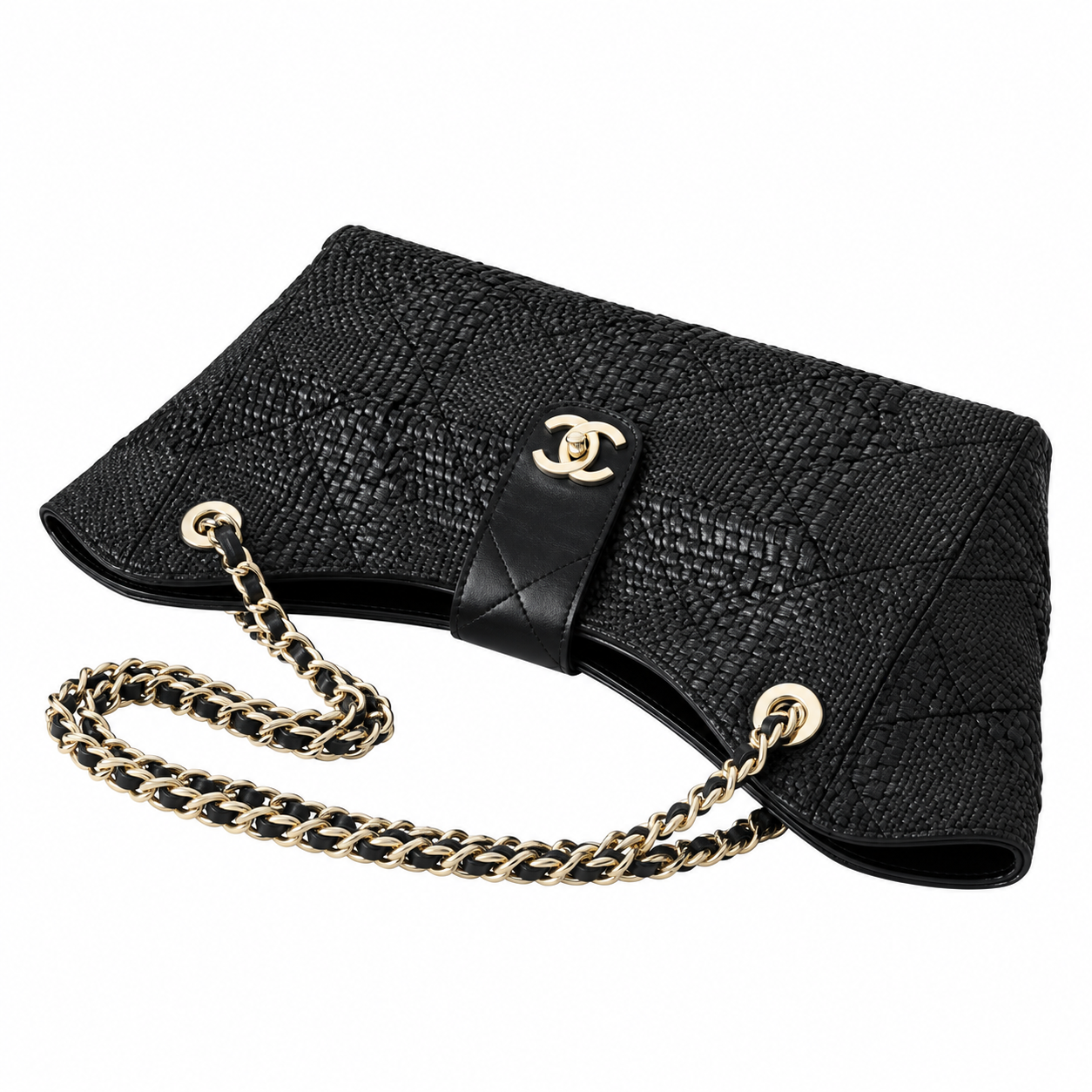 Chanel Raffia Woven CC Tote Bag Black 26×40×12cm
