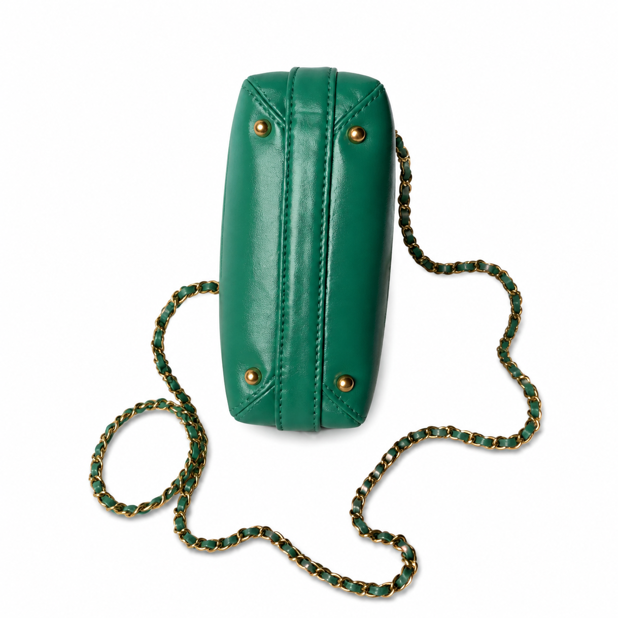 Chanel Mini Top Handle Box Bag | CC Turn-Lock Gold Chain Emerald Green — 9x13cm