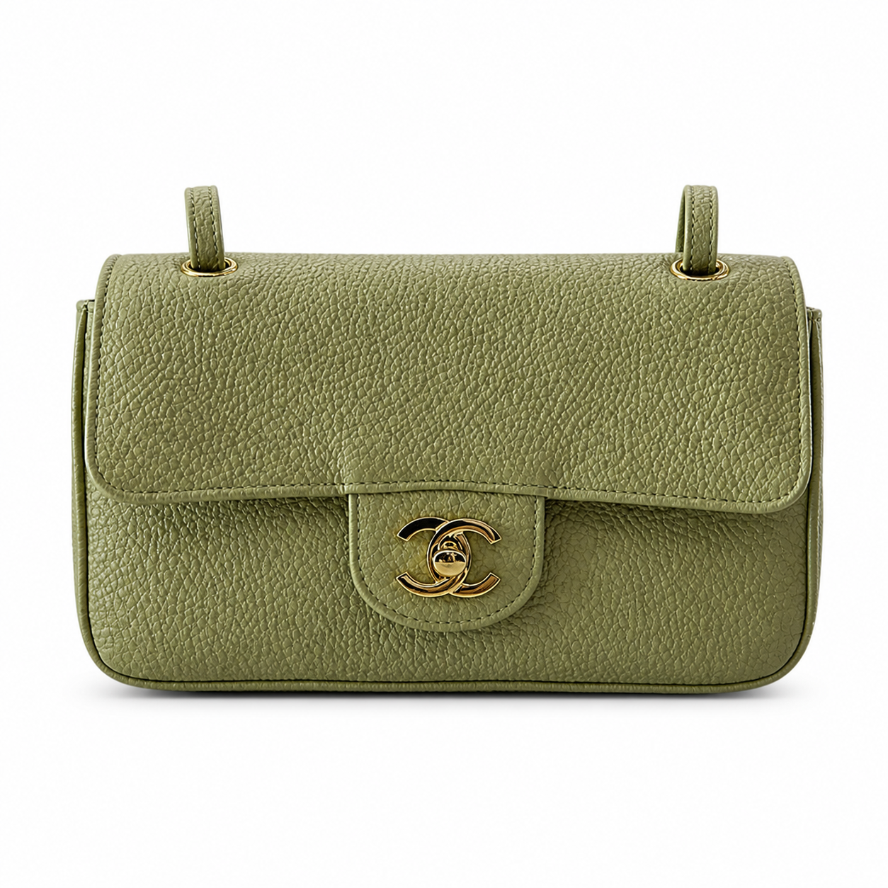 Chanel Mini Flap Bag Olive Green Caviar Leather | Gold CC Turn-Lock — 20cm