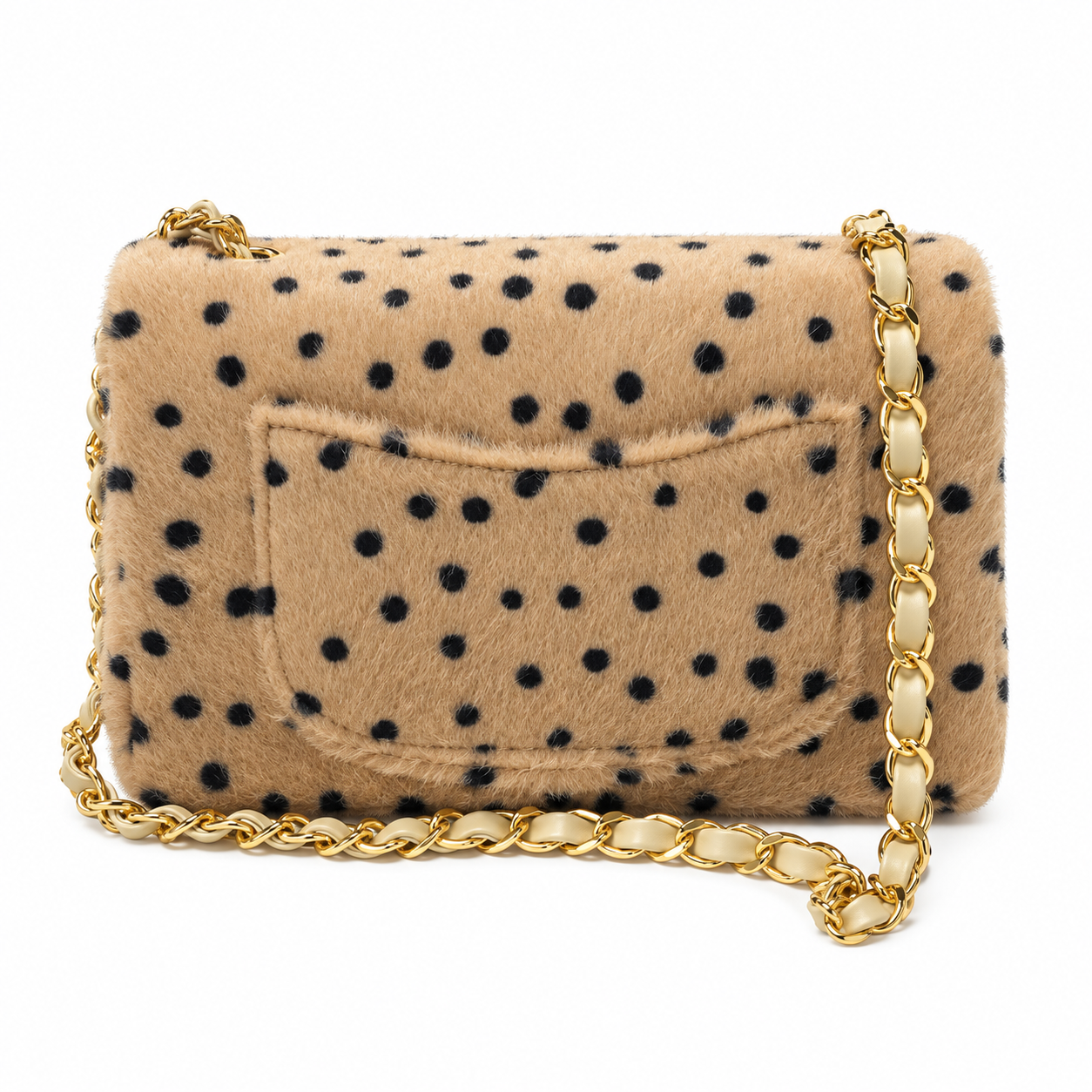 Chanel Polka Dot Shearling Mini Classic Flap Bag Beige Black 20cm