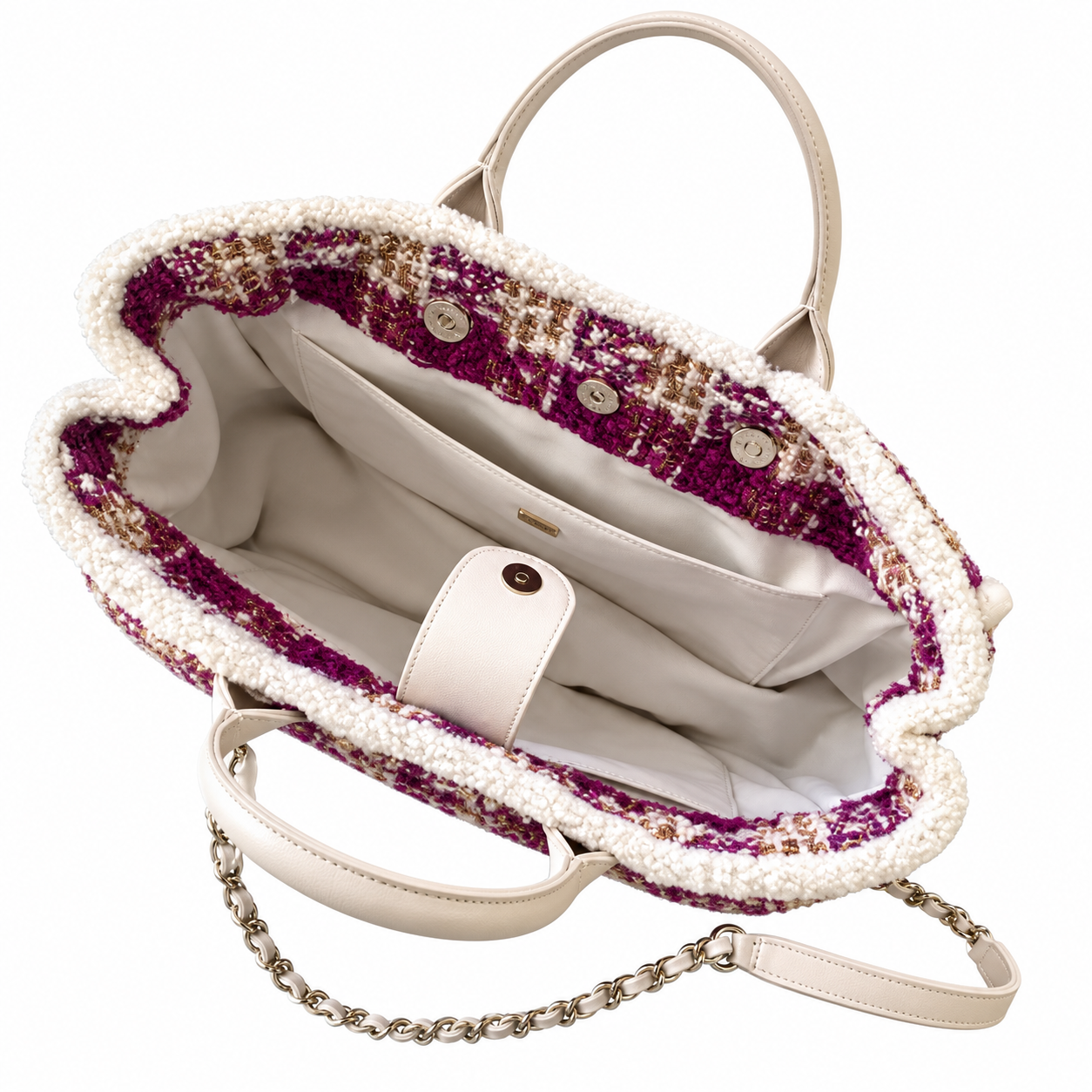 Chanel Tweed Bead Embellished Flap Tote Fuchsia 27.5×39.5×16cm