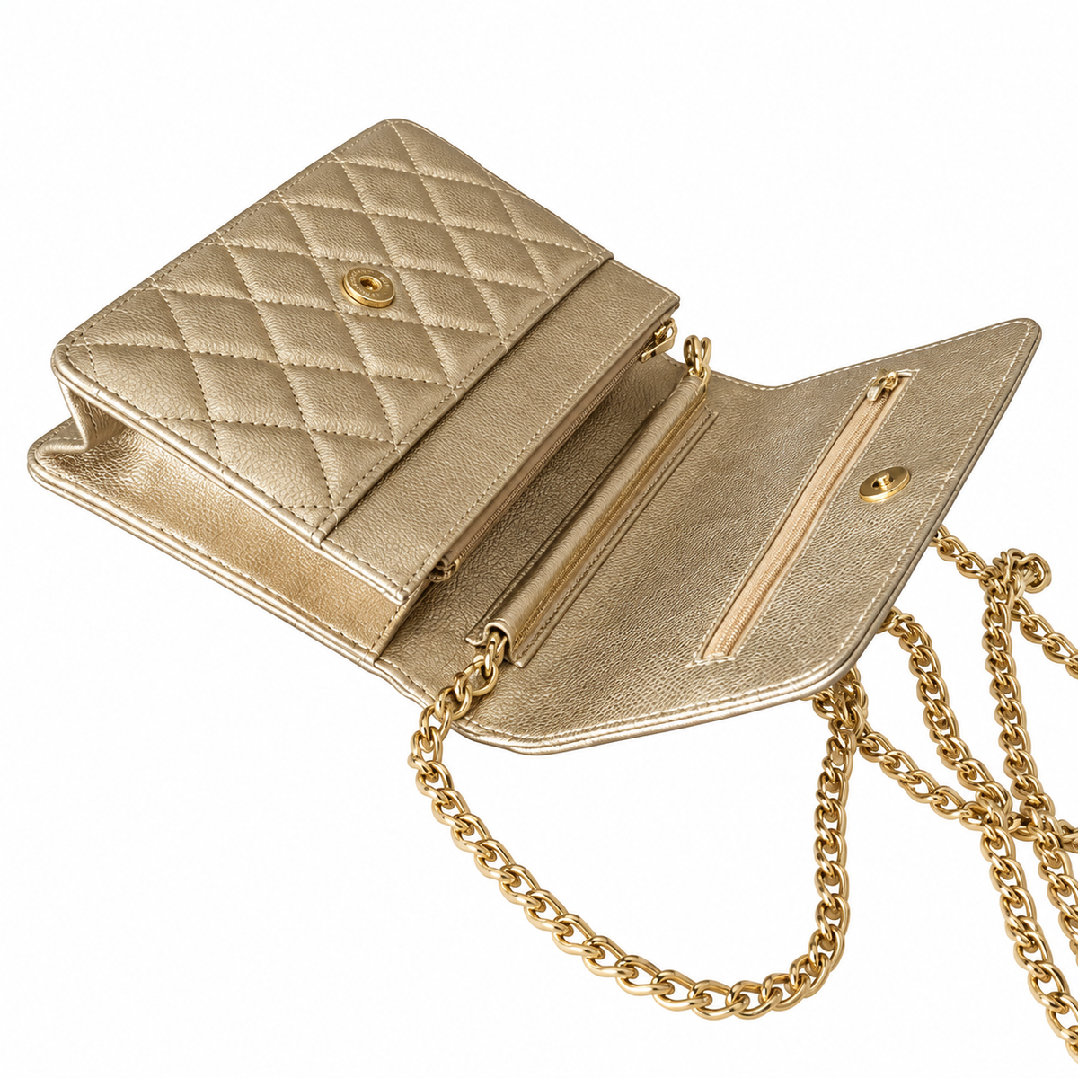 Chanel Wallet on Chain Quilted Metallic Caviar Champagne Gold 19cm