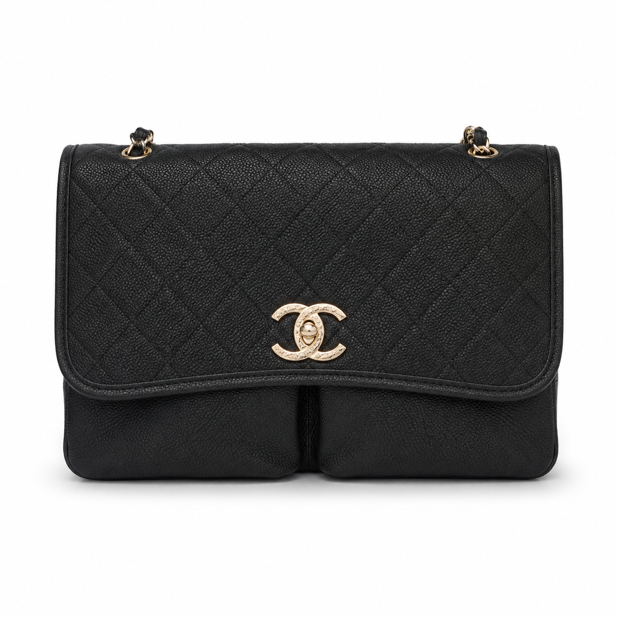 Chanel Black Caviar Quilted Large Single Flap Bag | Silver CC Turn-Lock & Silver Chain