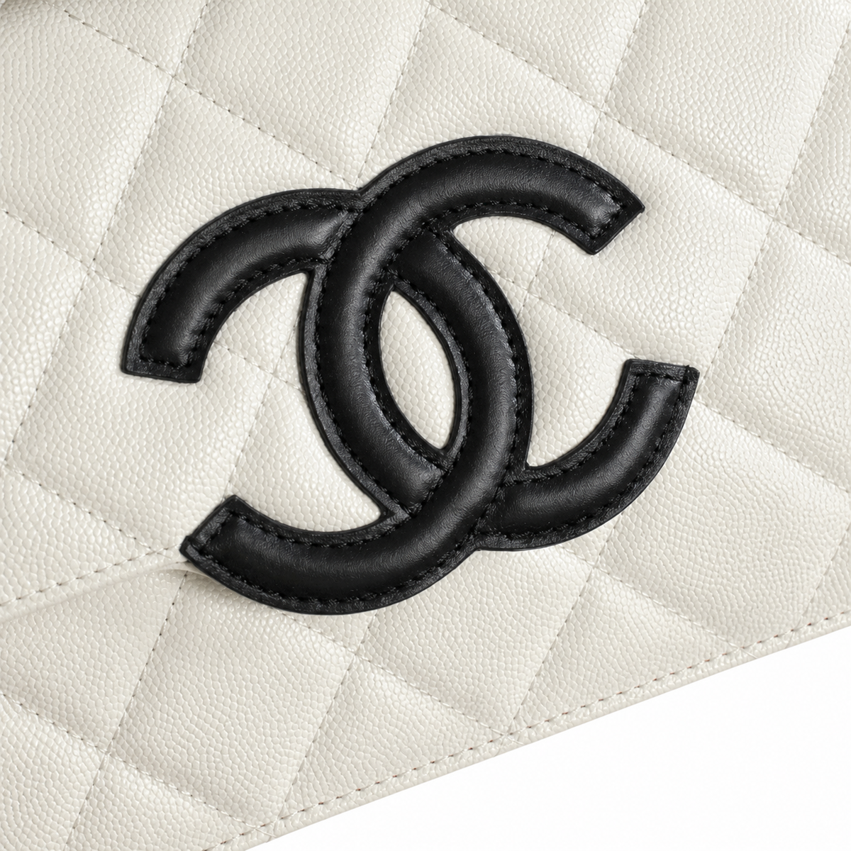 Chanel CC Quilted Box Bag | White & Black Top Handle — 24cm
