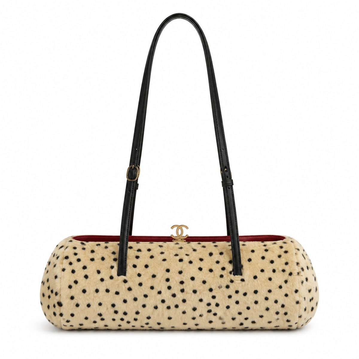 Chanel CC Polka Dot Shearling Flap Tote | Cream & Black Gold CC — 36cm