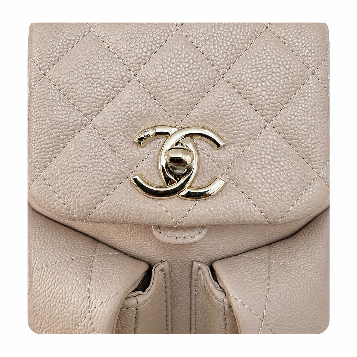 Chanel Duma Caviar Backpack | CC Turn-Lock Gold Chain Ivory Beige — 20.5x20cm