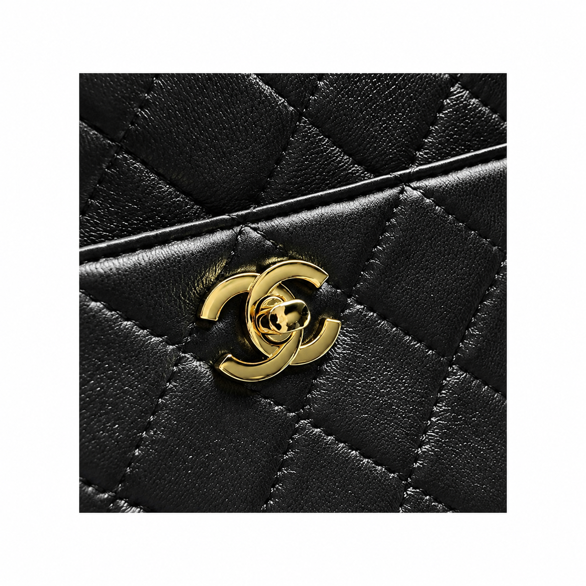 Chanel Black Lambskin Quilted Camera Bag | CC Turn-Lock Lid, Top Zip & Leather-Woven Chain