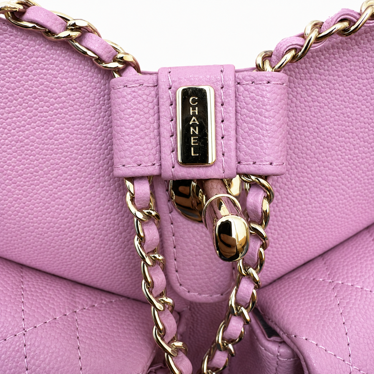 Chanel Duma Caviar Backpack | CC Turn-Lock Silver Chain Orchid Pink — 20.5x20cm