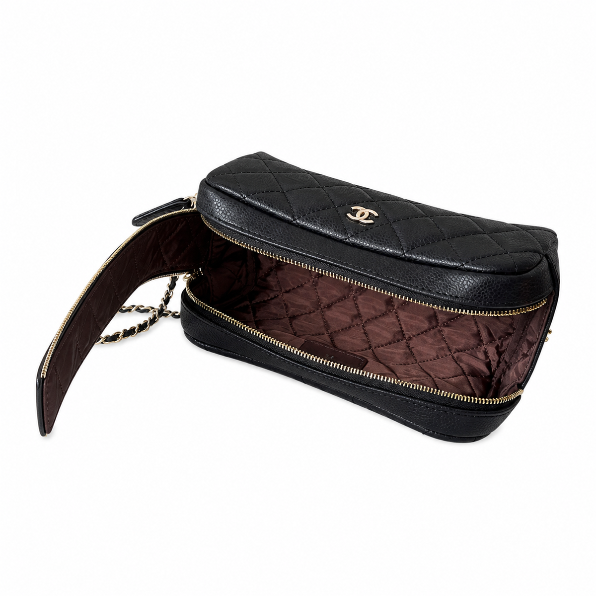 Chanel CC Quilted Vanity Case Bag | Black & Gold Chain — 18cm