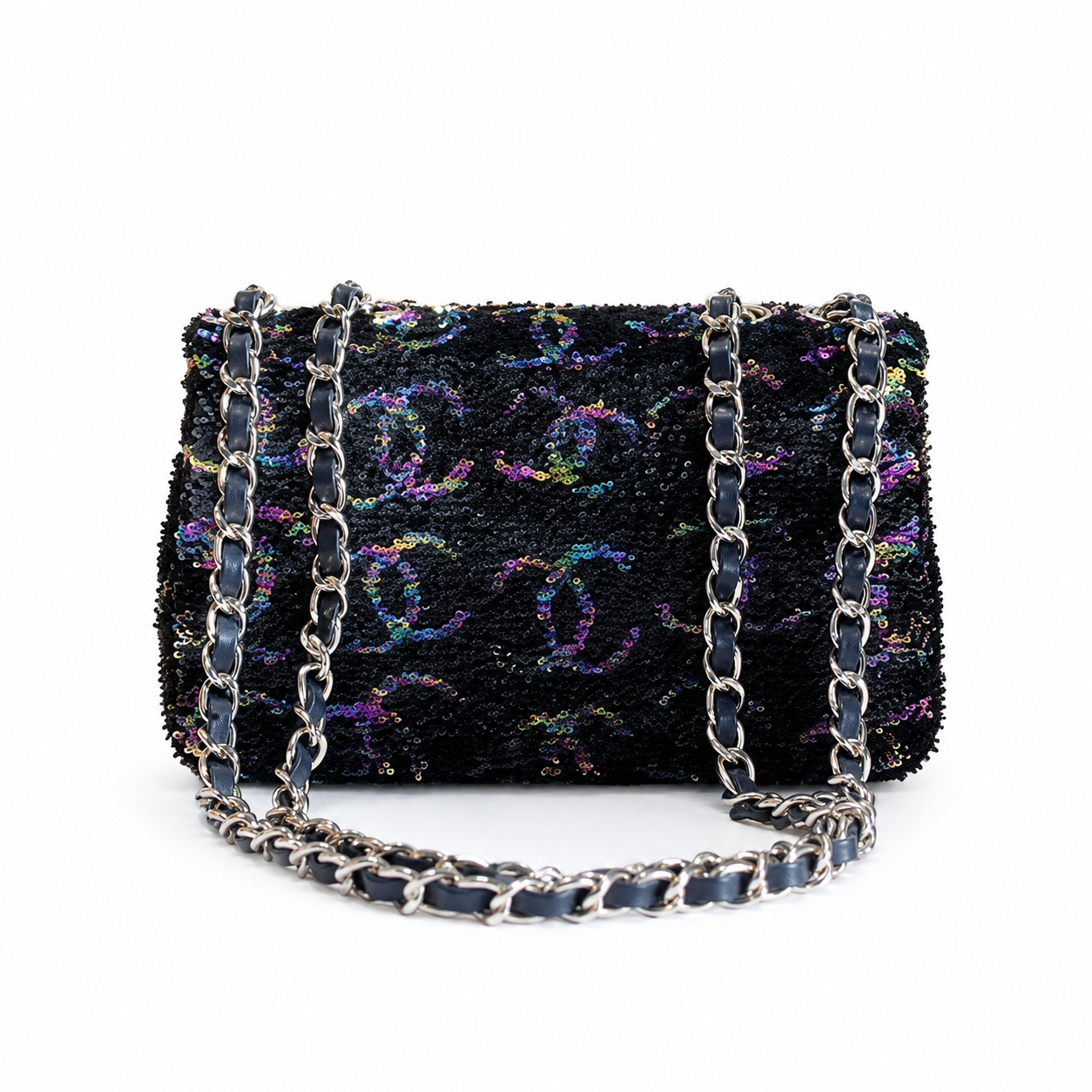 Chanel Black Aurora Borealis Iridescent Sequin Flap Bag | Colour-Shift Gold CC Turn-Lock & Silver Chain