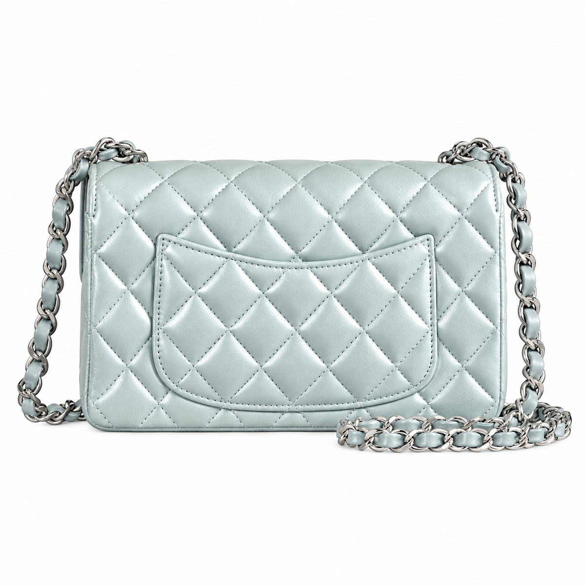 Chanel Mini Classic Flap Space Charm Ice Blue Lambskin Silver 20cm