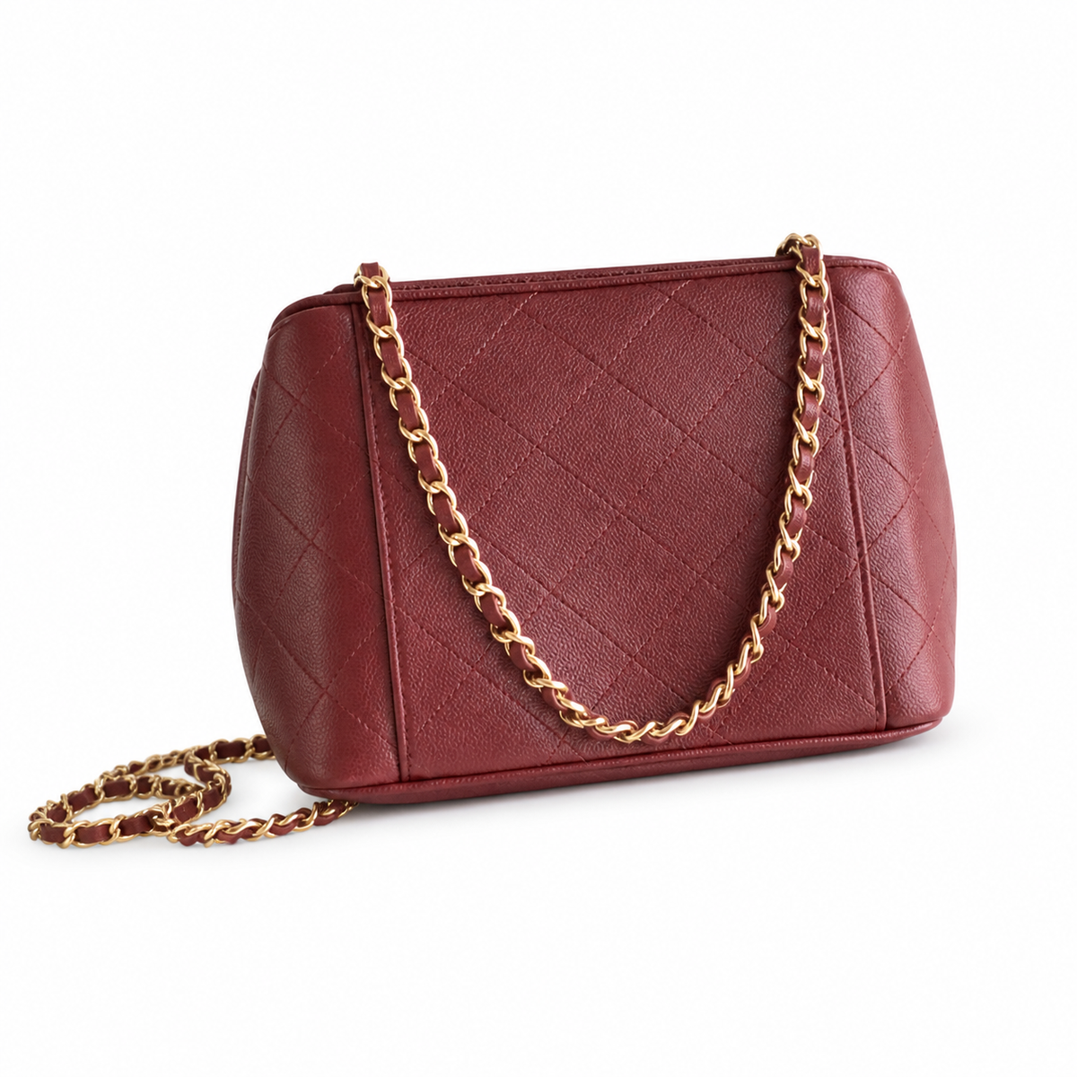 Chanel Small Shopping Tote Deep Burgundy Quilted Caviar Leather | Embossed CC Logo — 21cm