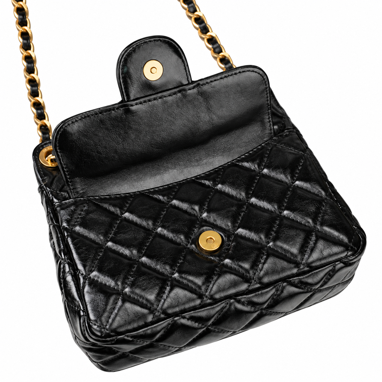 Chanel No.5 Charm Hobo Glazed Lambskin Black Gold 19cm
