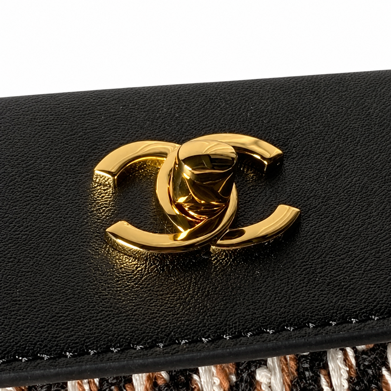 Chanel Large Tote Bag Black & Ivory Diagonal Tweed & Black Leather | Antiqued Gold CC — 43cm