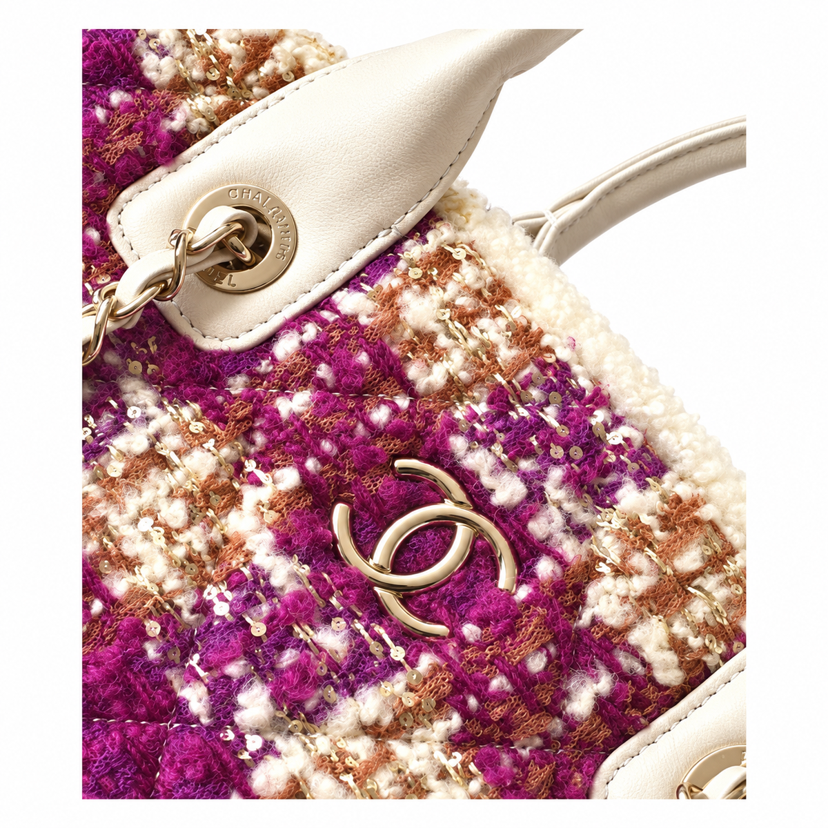 Chanel Tweed Bead Embellished Flap Tote Fuchsia 27.5×39.5×16cm