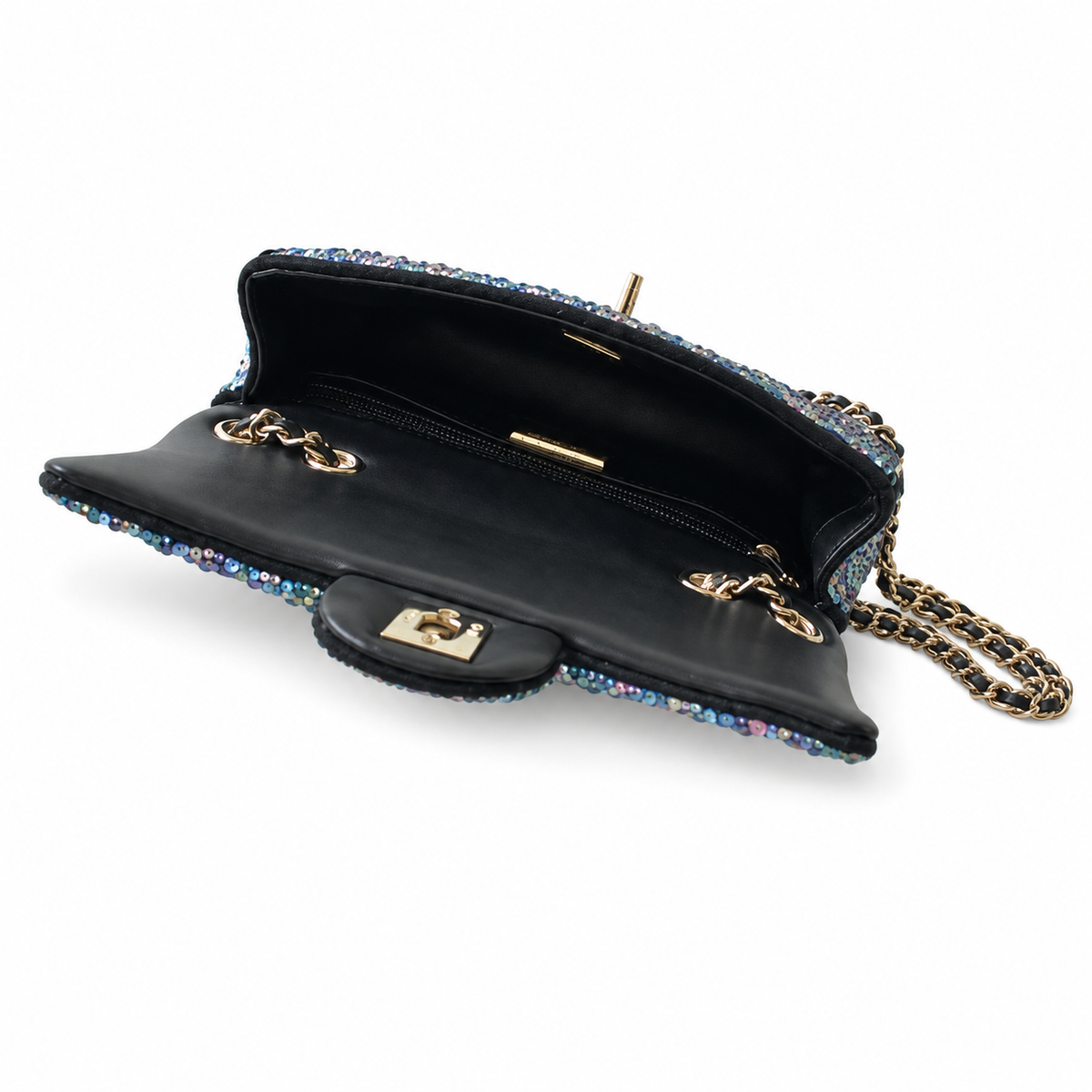 Chanel Teal & Aurora Borealis All-Over Rhinestone Flap Bag | Mixed-Size Multicolour Crystals & Gold CC Turn-Lock