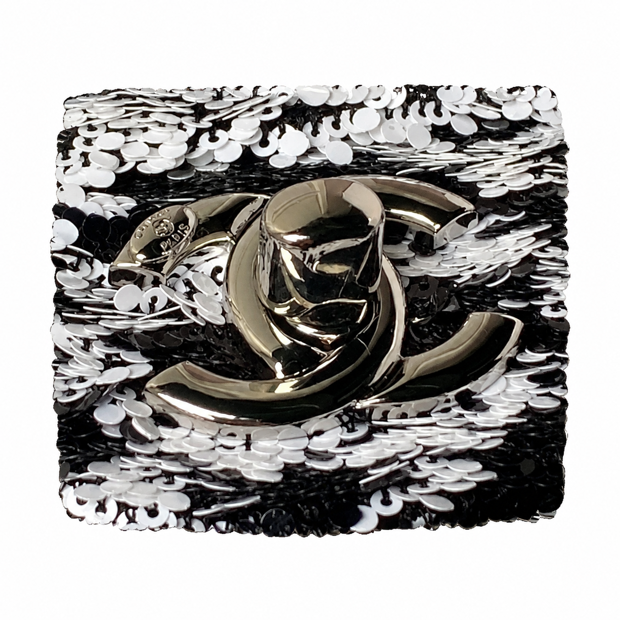 Chanel Black & White Zebra-Print Oversized Sequin Flap Bag | Square Gunmetal CC Turn-Lock & Black Leather Chain