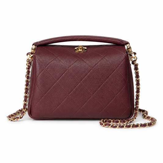 Chanel Burgundy Quilted Lambskin Top Handle Crossbody | Gold CC & CHANEL Tag — 23cm