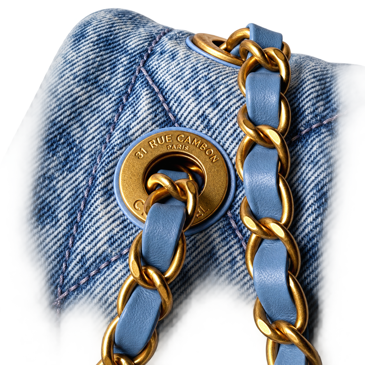 Chanel Denim Quilted Flap Bag | CC Turn-Lock Gold Chain — 18x28cm