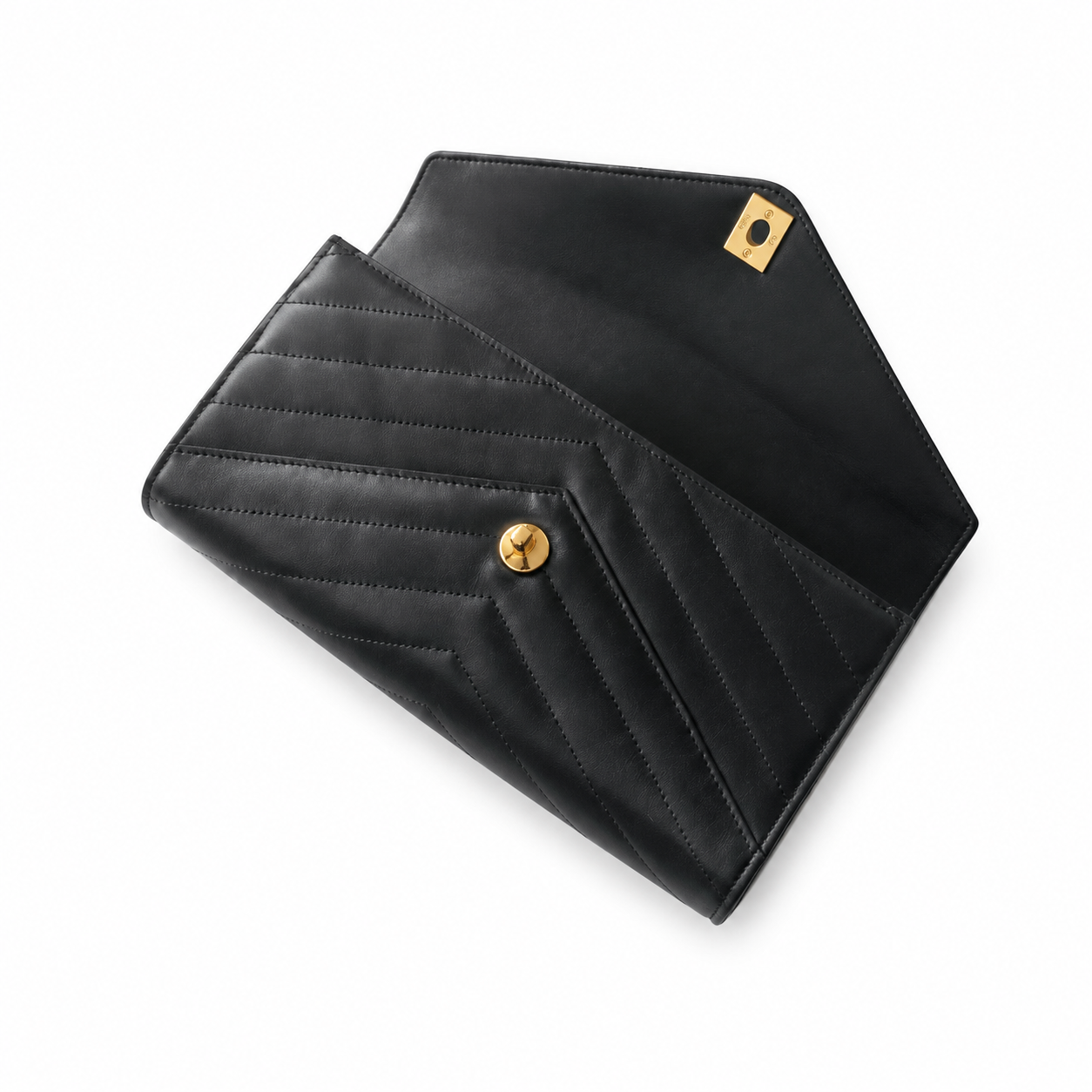 Chanel Black Chevron-Quilted Lambskin Envelope Bag | Gold CC & Deep Red Interior
