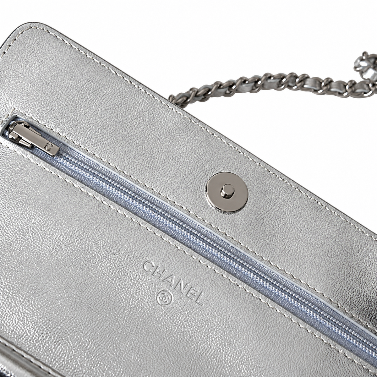 Chanel Wallet on Chain Quilted Metallic Lambskin Silver 19cm