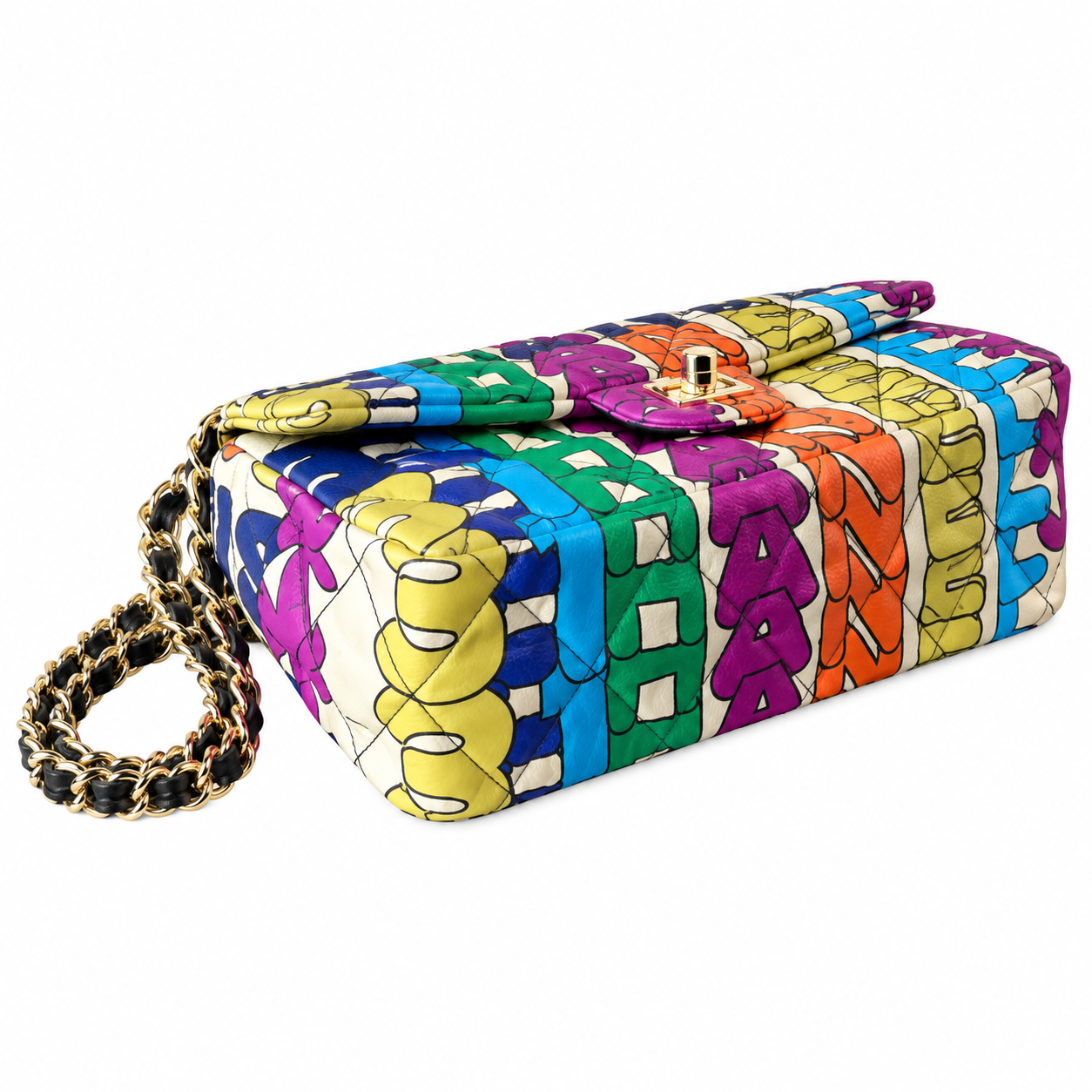 Chanel Multicolor Silk Print Quilted Classic Double Flap Bag 24.5cm