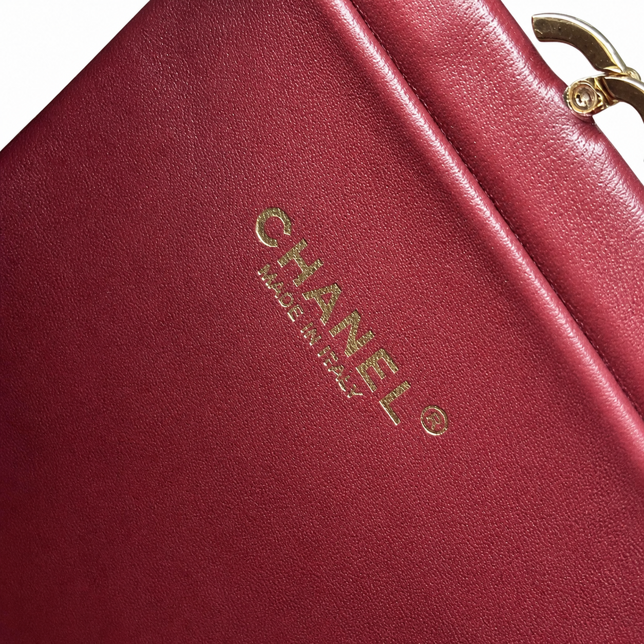 Chanel White Leather Ink-Splatter Triangle Pyramid Bag | Oxblood Handle & Interior — 23cm