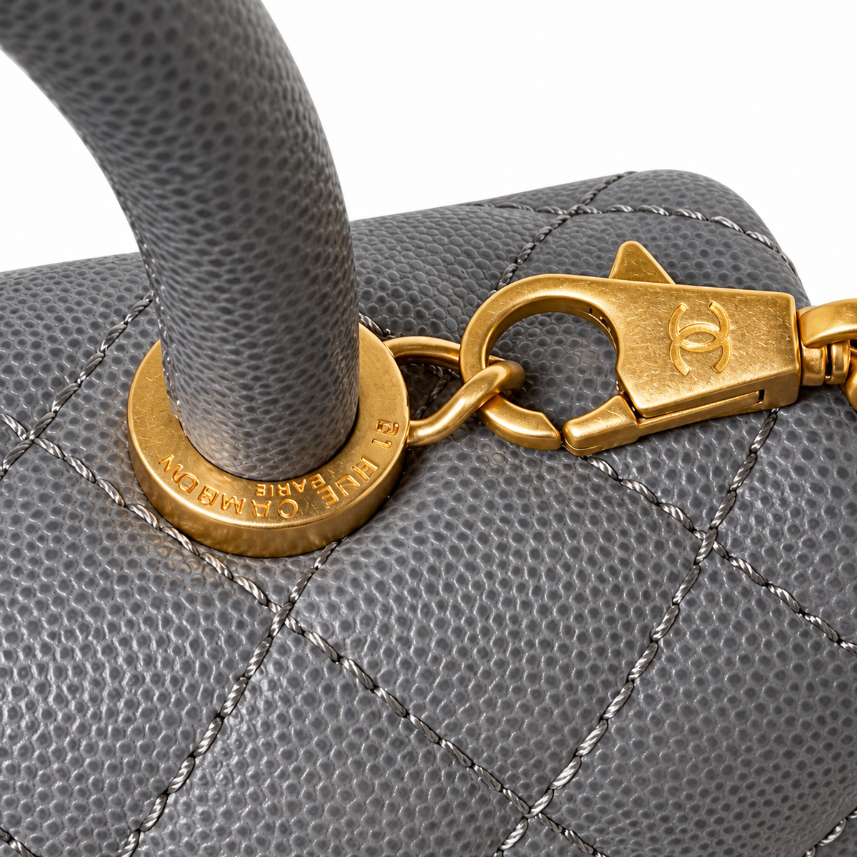 Chanel Coco Handle Quilted Caviar Top Handle Bag Grey 23cm