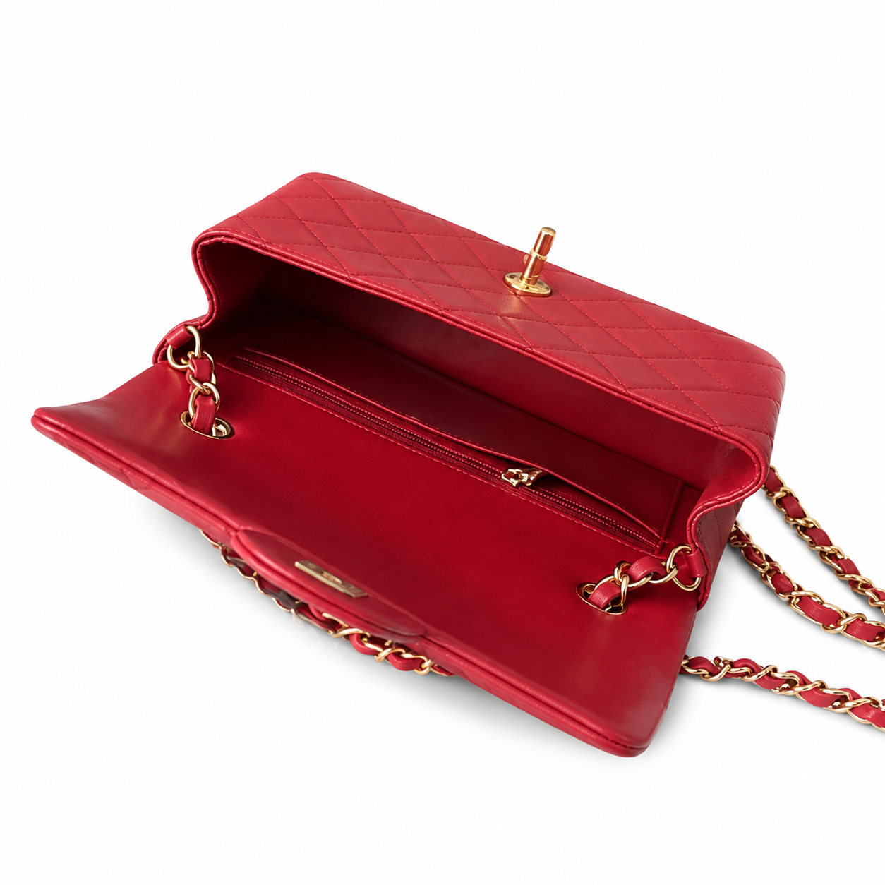 Chanel Red Lambskin Classic Double Flap Bag | Gold CC Turn-Lock & Tonal Red Chain