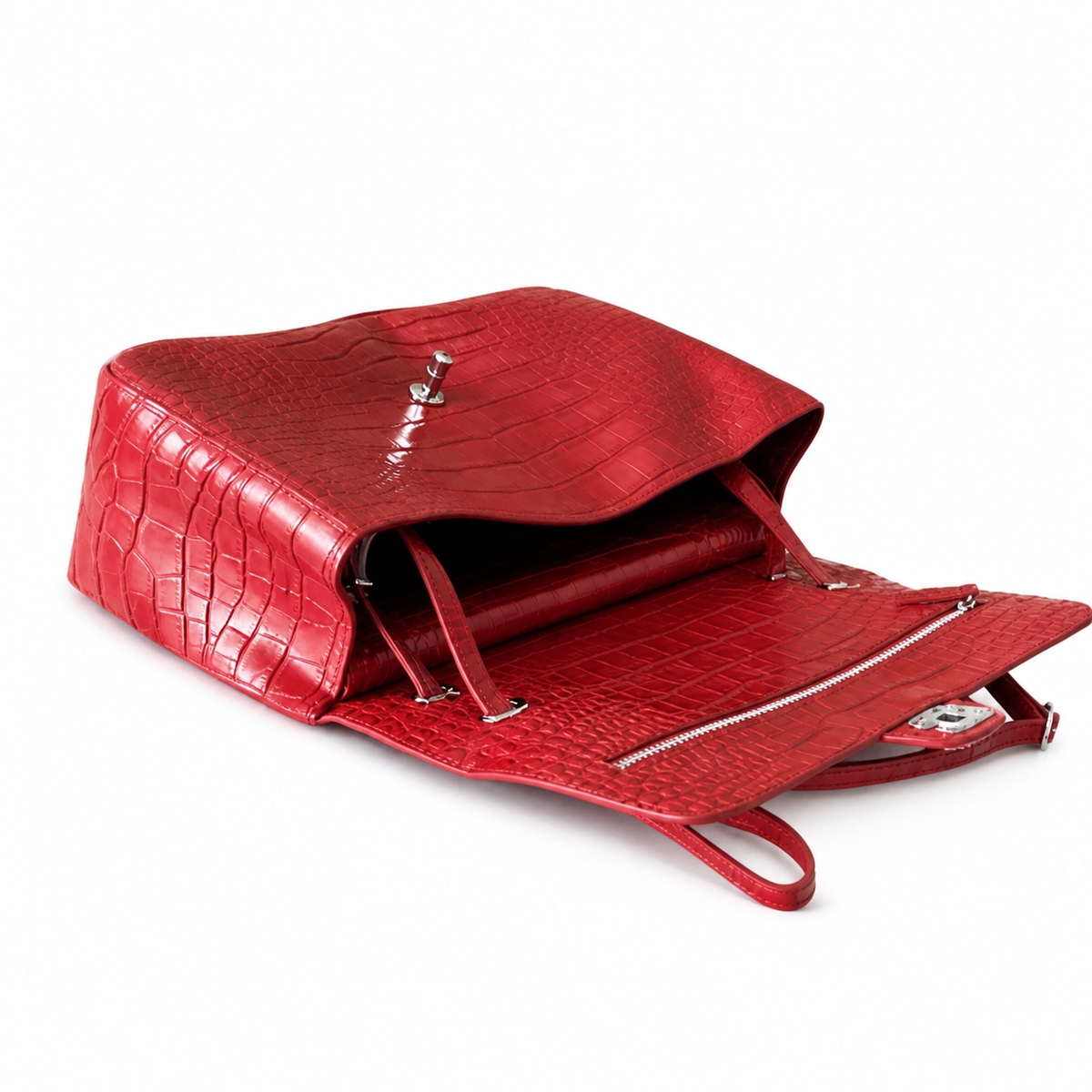 Chanel Business Affinity Bag Vivid Red Crocodile-Embossed Leather | Silver CC — 32cm