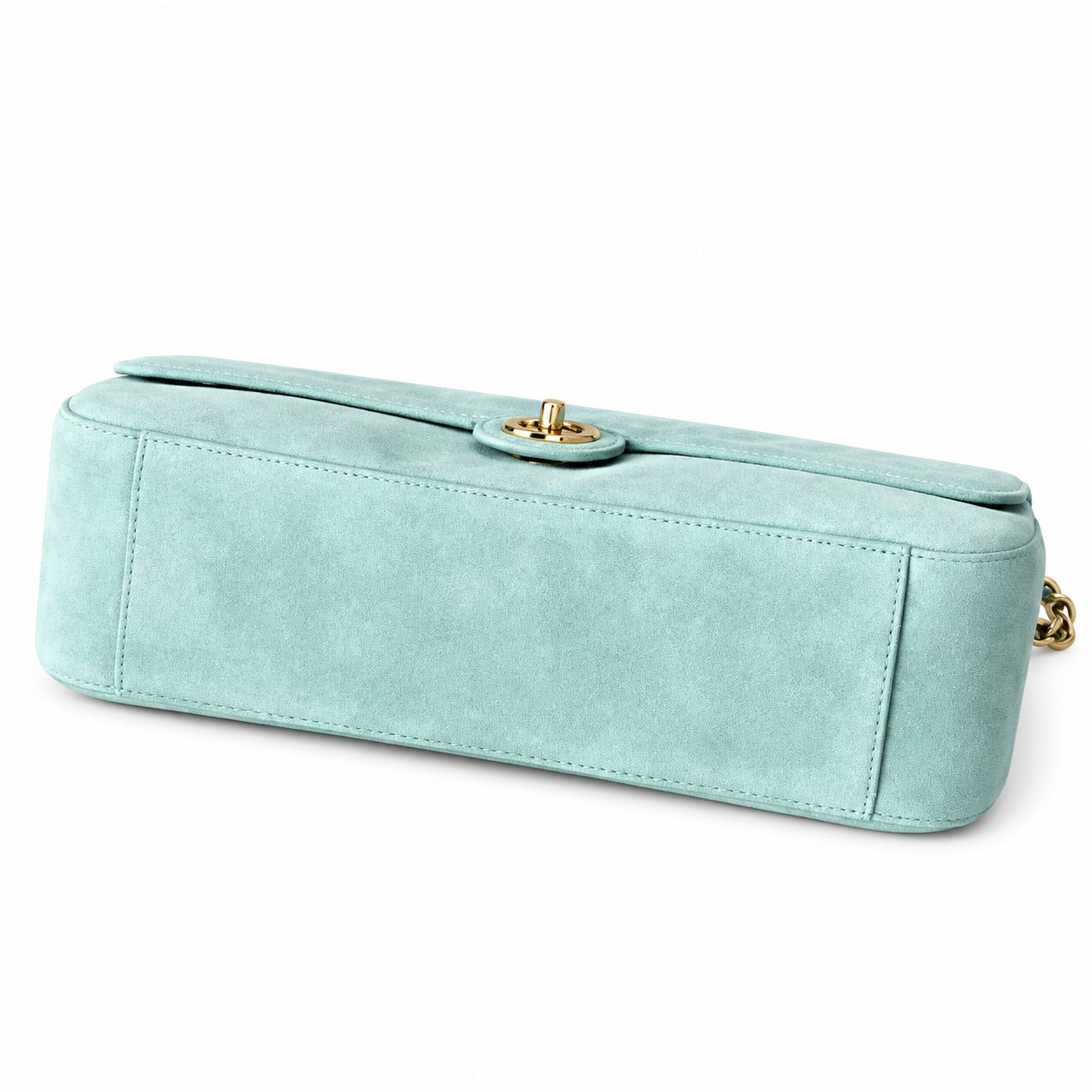 Chanel Classic Double Flap Jumbo Quilted Suede Mint Gold 32cm