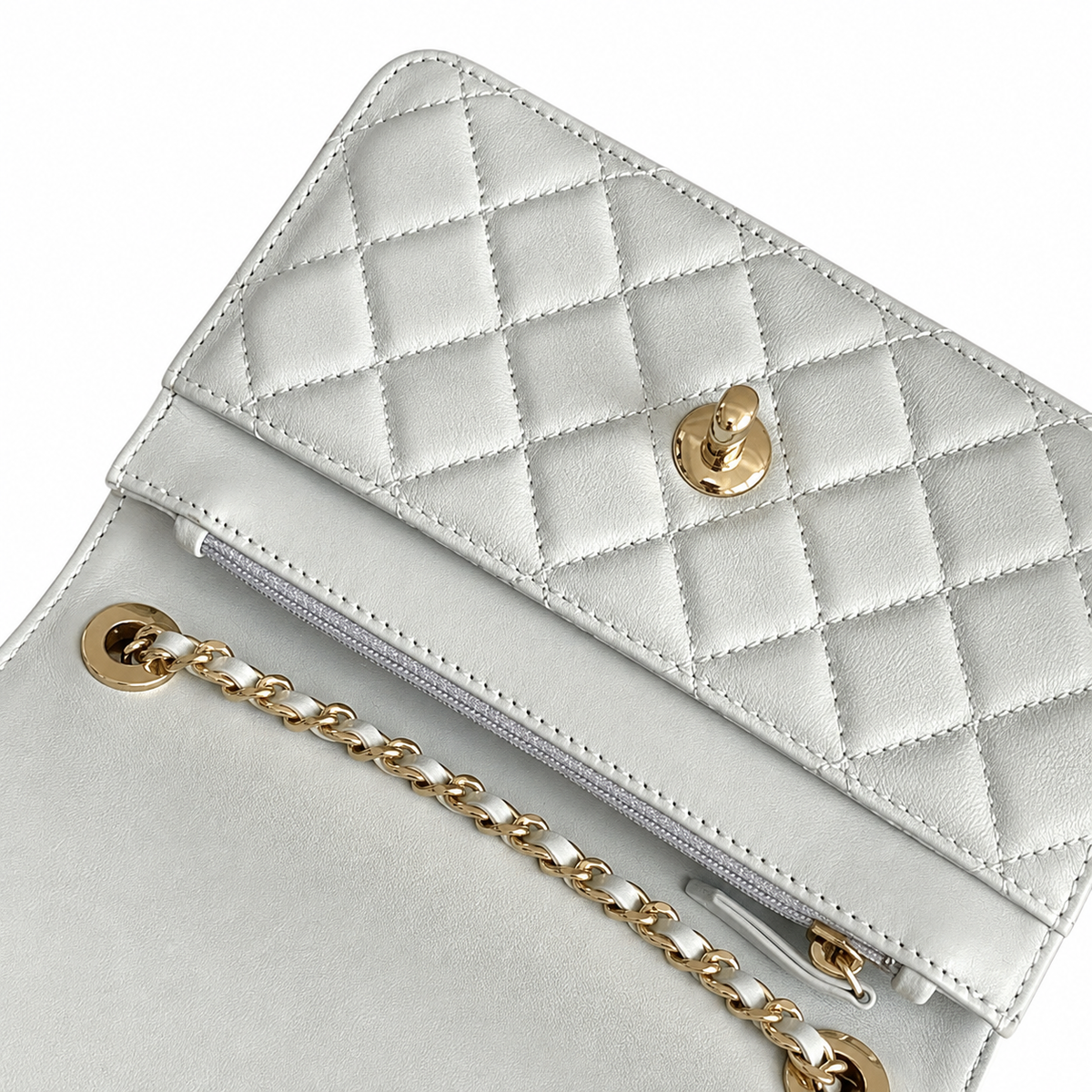 Chanel Ice Blue Quilted Lambskin Flap Bag with Pearl CC Turn-Lock