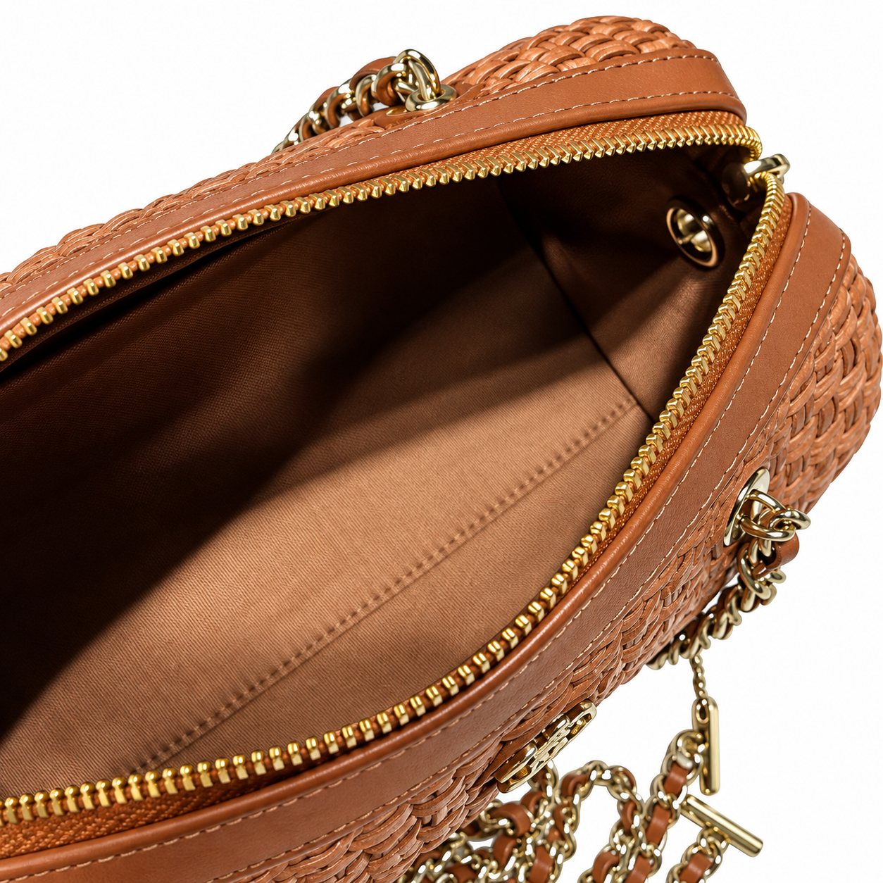 Chanel Raffia Barrel Bag Woven Caramel Gold Chain Extra-Long Strap 18.5cm