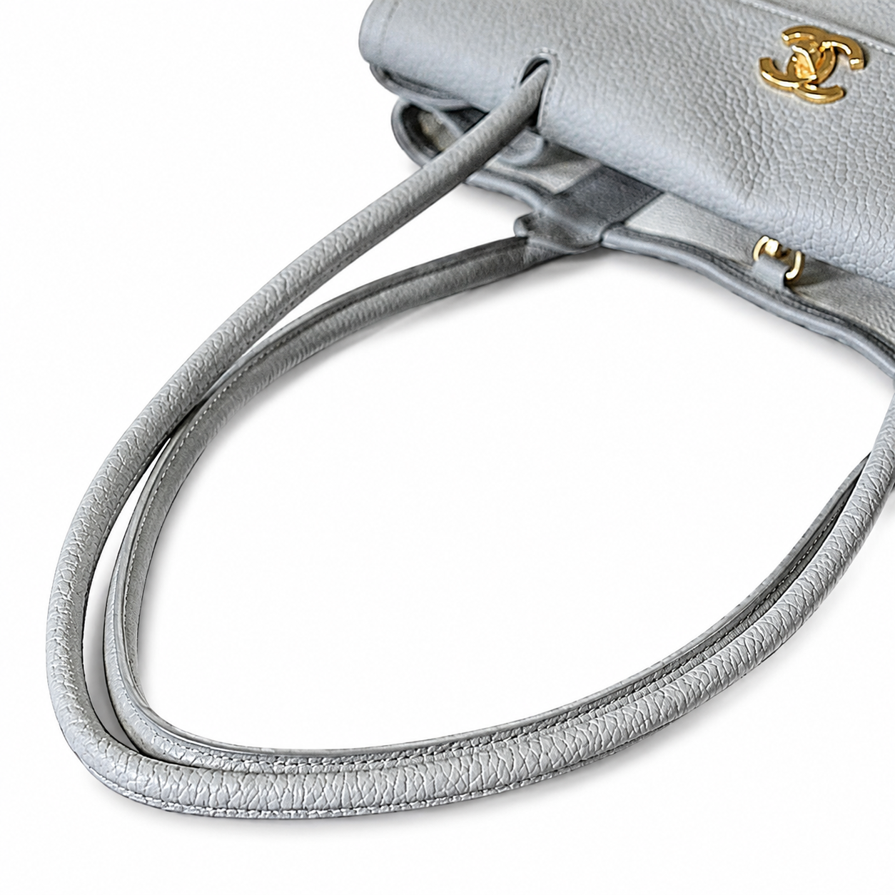 Chanel Lavender Grey Quilted Caviar Flap Tote | Dual Handles & Side Drawstring Detail