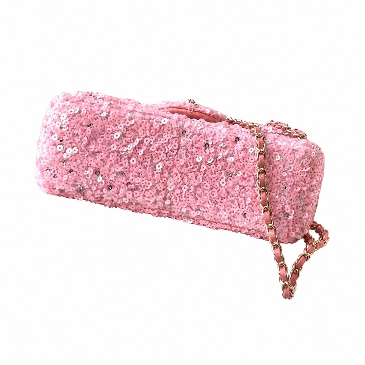 Chanel Small Flap Bag Candy Pink Full-Coverage Large Sequin | Gold CC Turn-Lock — 20cm