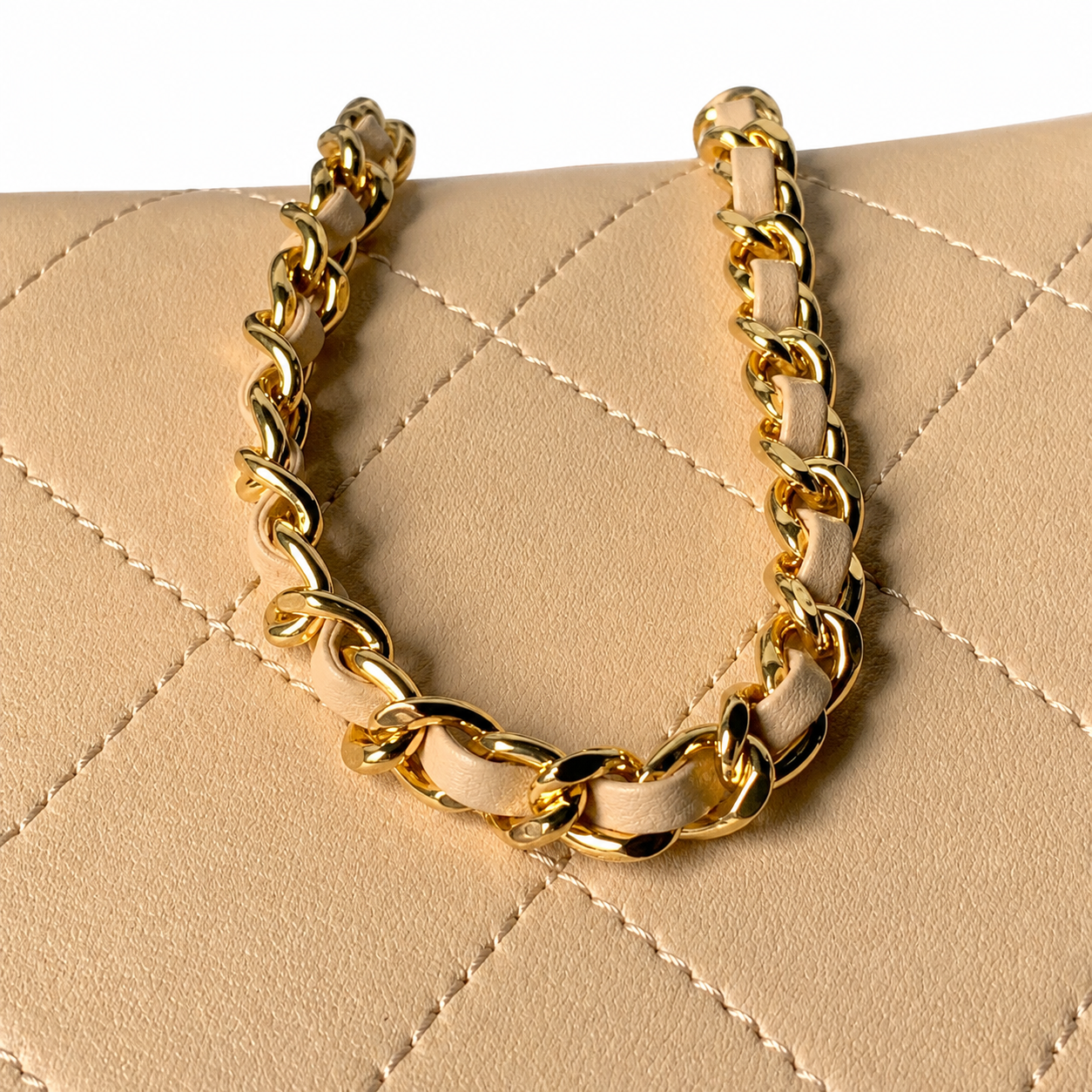 Chanel Beige Quilted Lambskin Top Handle Crossbody | Gold CC & Burgundy Interior — 23cm