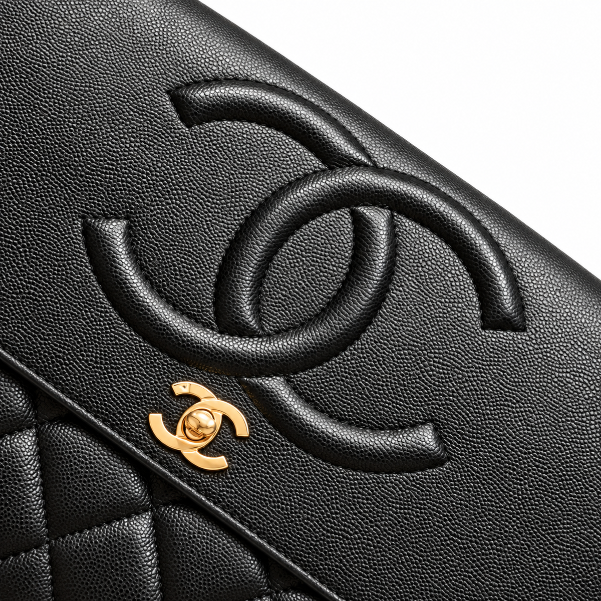 Chanel Grand Shopping Tote GST Quilted Caviar Black Gold 33cm