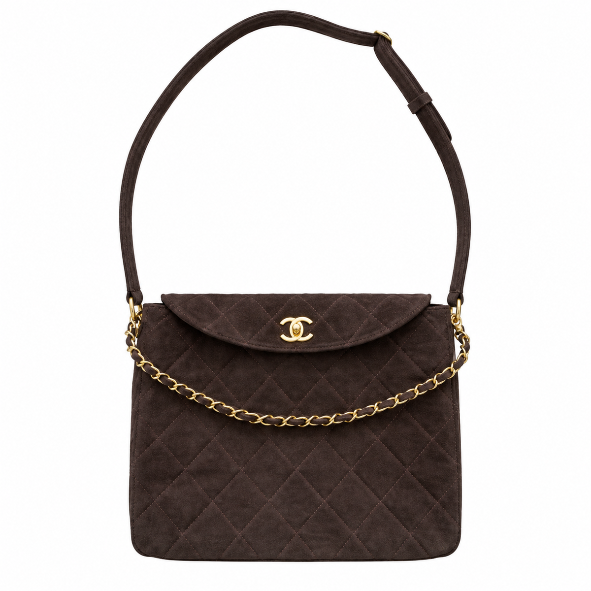 Chanel Quilted Suede Flap Shoulder Bag Brown 30×25×7cm