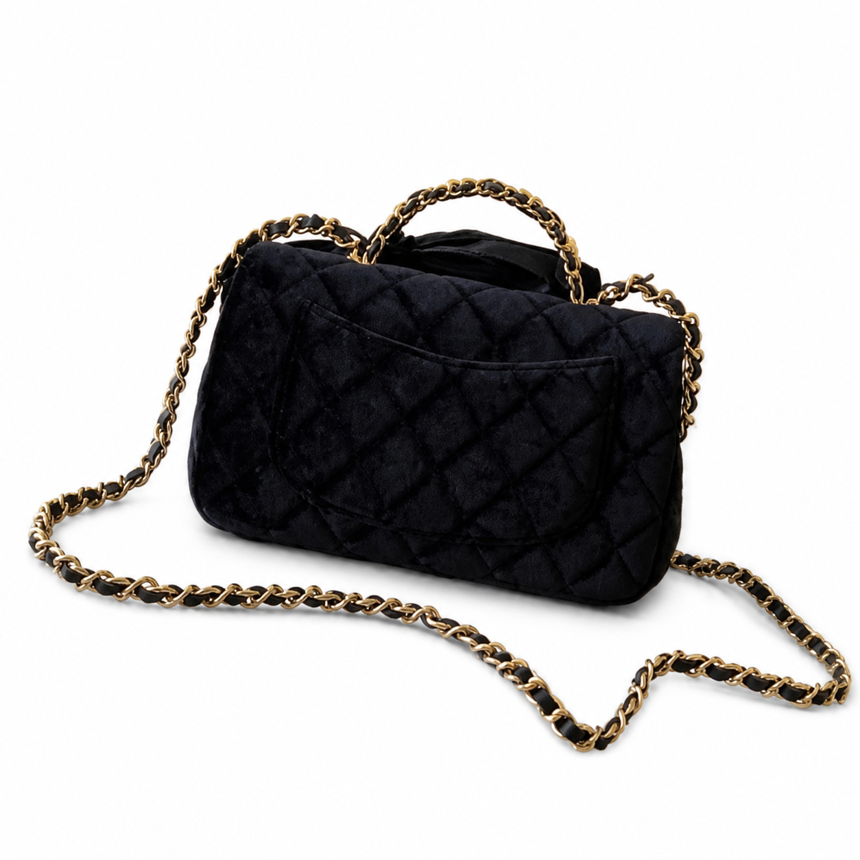 Chanel Quilted Flap Bag Black Velvet | Oversized Matte Gold CC Turn-Lock — 20cm