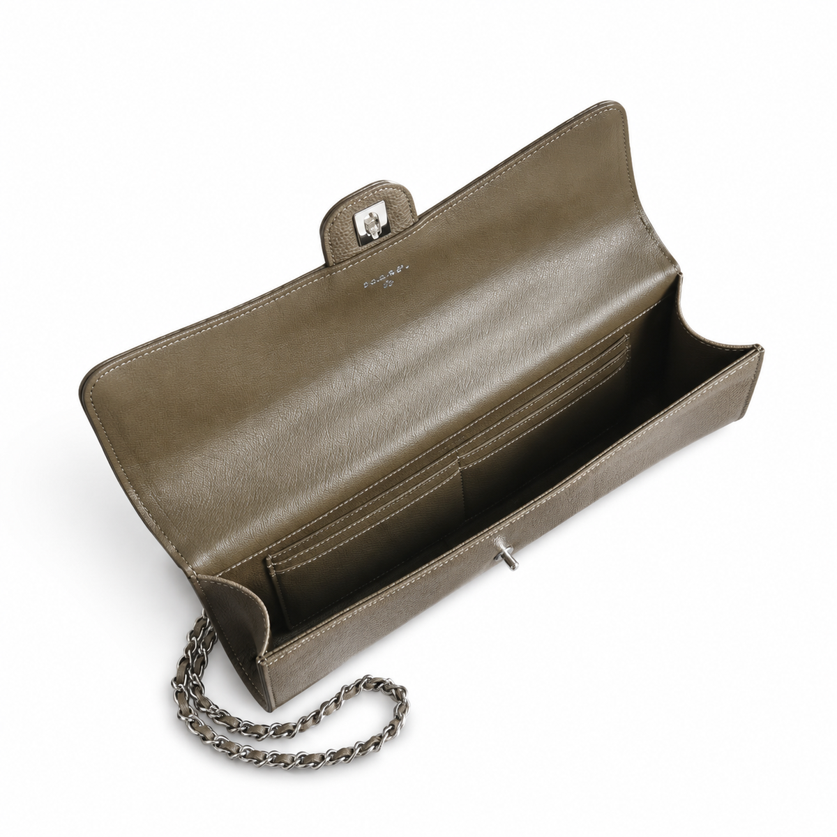 Chanel Bronze Metallic Lizard-Embossed Baguette Flap Bag | Top Handle & Silver Chain