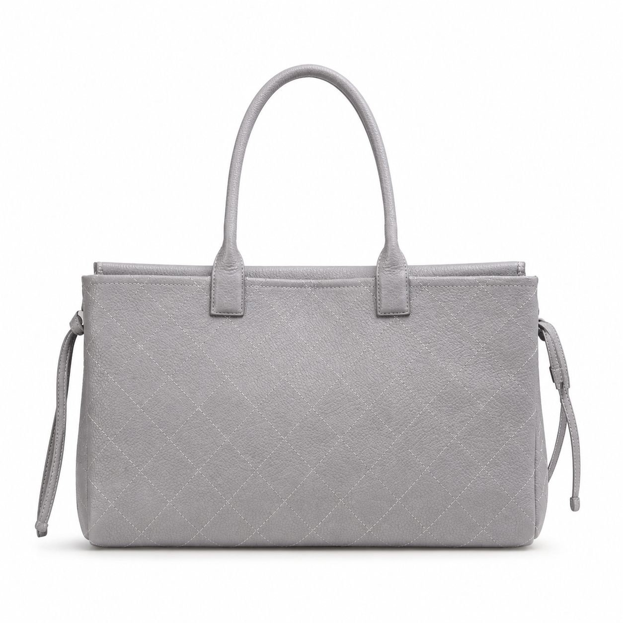 Chanel Ice Grey Quilted Leather Large Tote | Leather CC Disc Clasp & Side Drawstring Ties