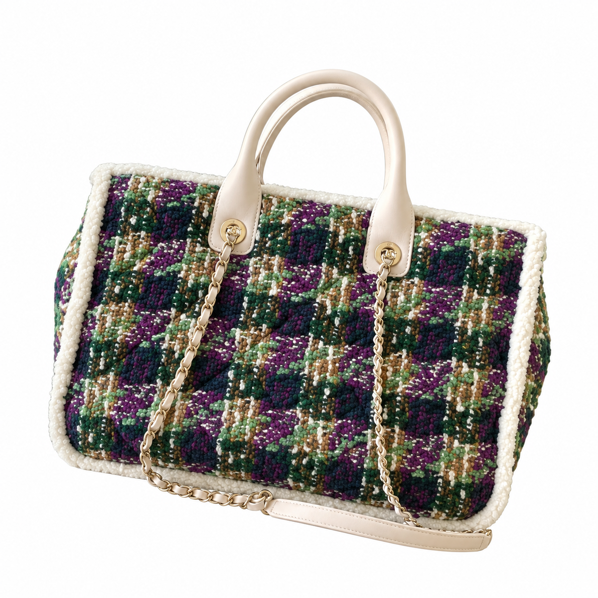 Chanel Deauville Large Tweed Tote Purple Green 27.5×39.5×16cm