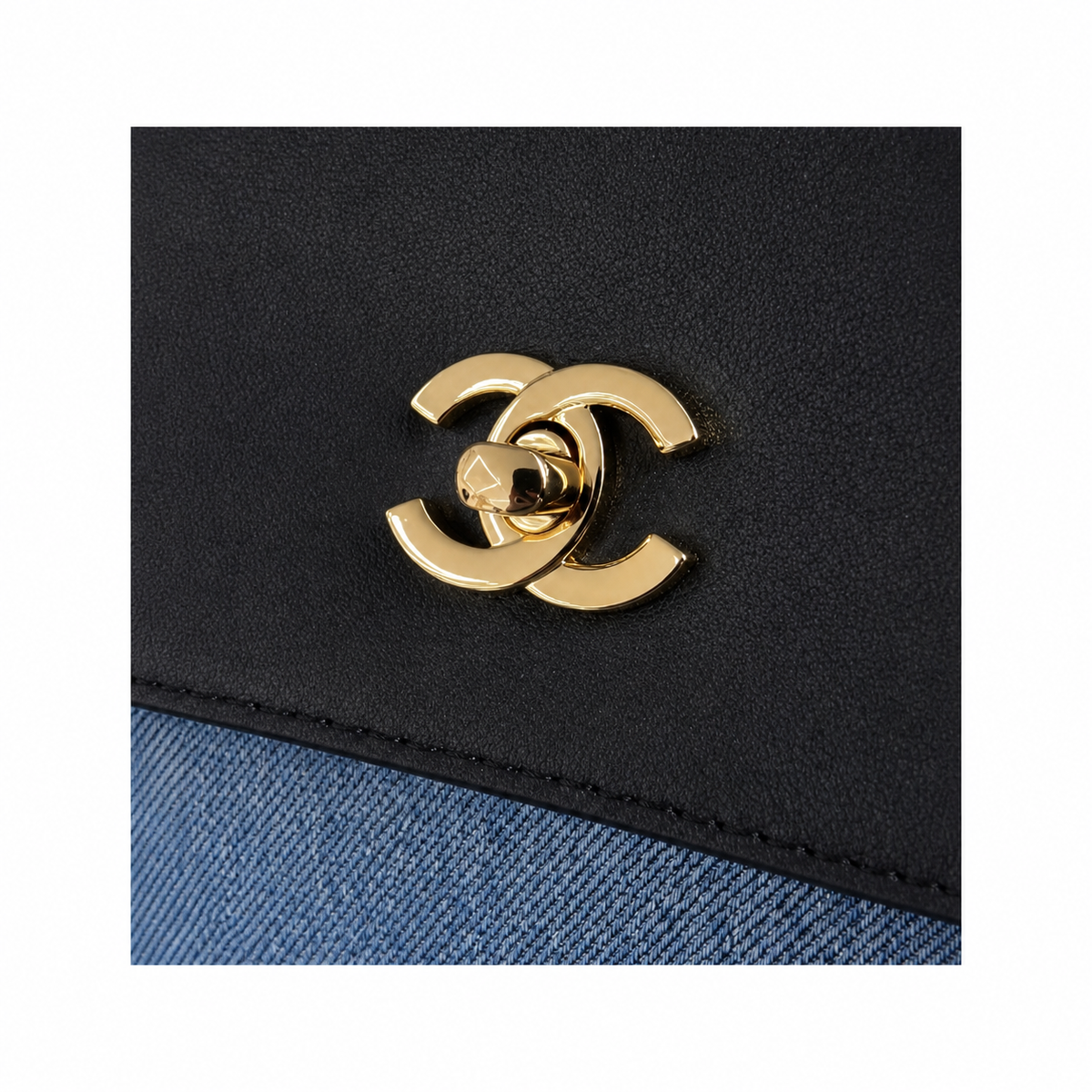 Chanel Large Tote Bag Blue Denim & Black Leather Flap | Gold CC Turn-Lock — 42cm